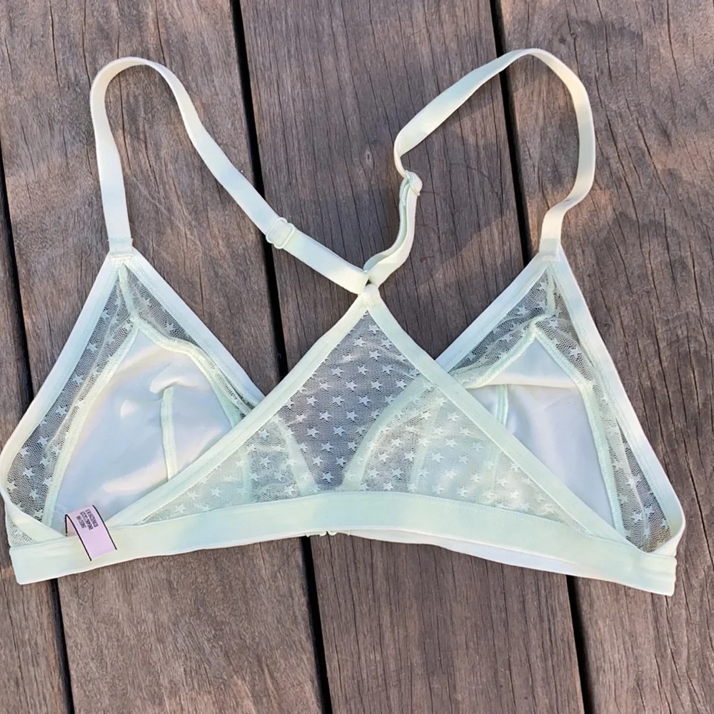 Victoria’s Secret velvet and mesh Light green unlined wireless triangle bra